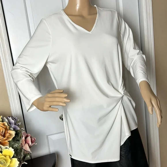 LISETTE Blouse,women M.twist side knot,V-neck,asymmetrical hem,classic,career EC - Picture 4 of 14